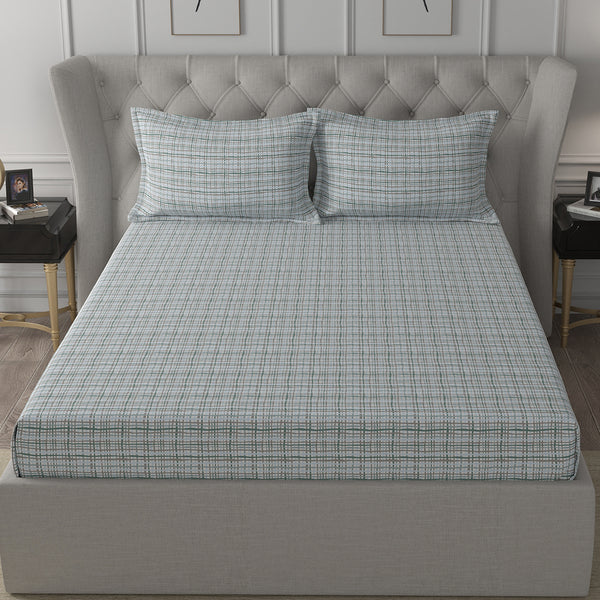 Inhouse Ardour Tiffany Printed 200 TC 100% Cotton Blue Bed Sheet with Pillow Case
