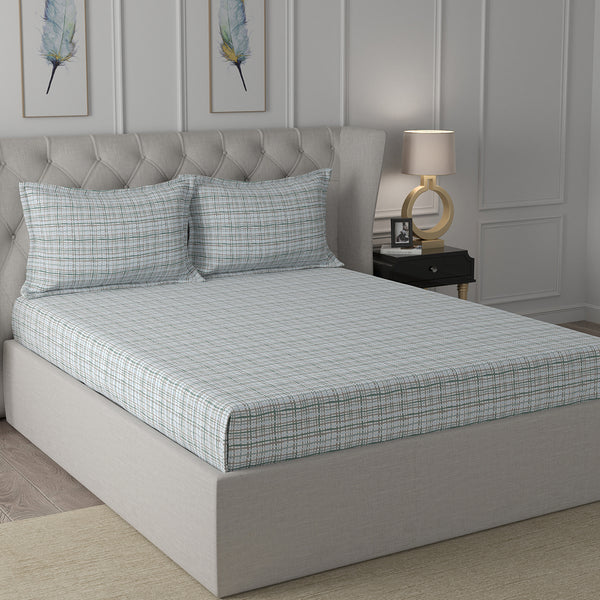 Inhouse Ardour Tiffany Printed 200 TC 100% Cotton Blue Bed Sheet with Pillow Case