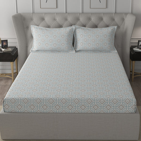 Inhouse Ardour Soren Printed 200 TC 100% Cotton Blue Bed Sheet with Pillow Case
