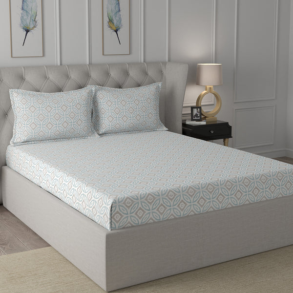 Inhouse Ardour Soren Printed 200 TC 100% Cotton Blue Bed Sheet with Pillow Case