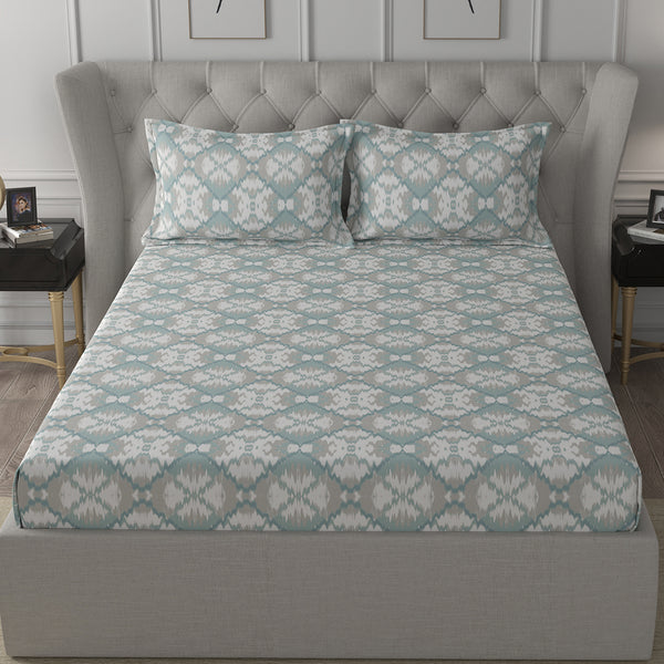 Inhouse Ardour Jonas Printed 200 TC 100% Cotton Blue Bed Sheet with Pillow Case