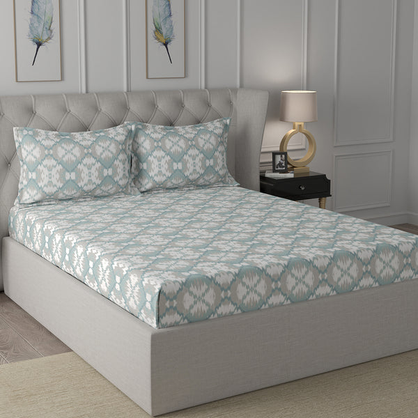 Inhouse Ardour Jonas Printed 200 TC 100% Cotton Blue Bed Sheet with Pillow Case