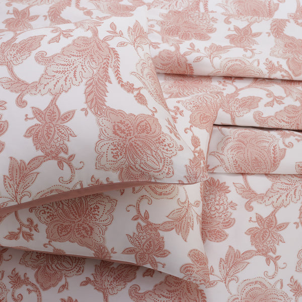 Art Nouveau Mabel Printed 100% Cotton Red Soft Bed Sheet