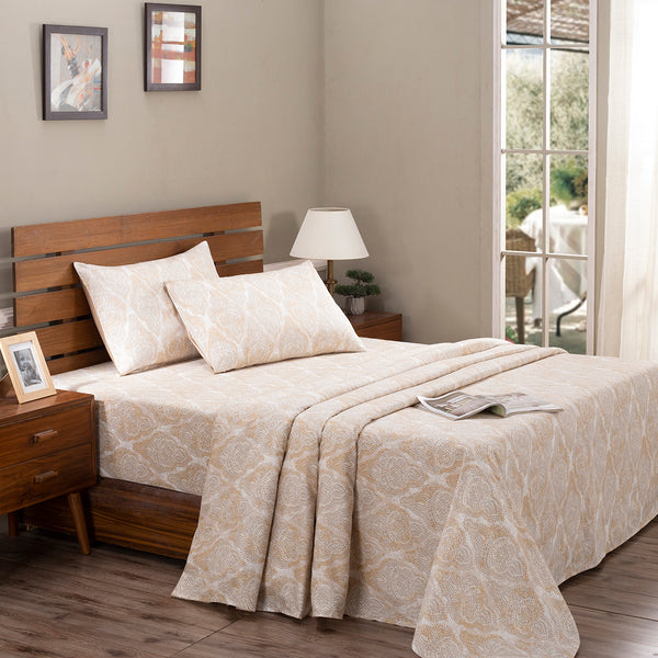 Art Nouveau Lindsey Printed 100% Cotton Beige Soft Bed Sheet