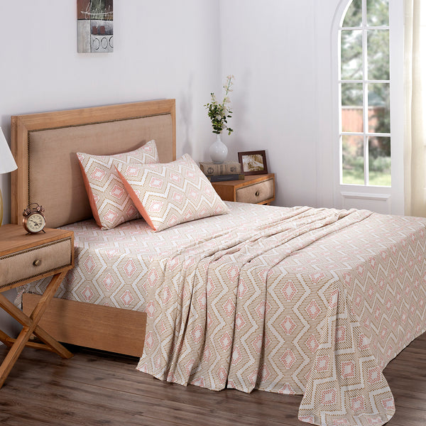 Global Atelier Demon Dash Printed 100% Cotton Peach Soft Bed Sheet with Pillow Case