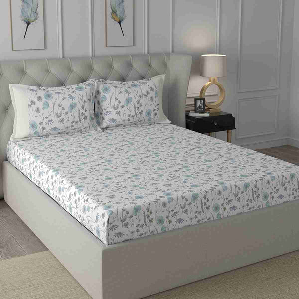 Regency Jamila Printed 100% Cotton Blue Bed Sheet with Pillow Case