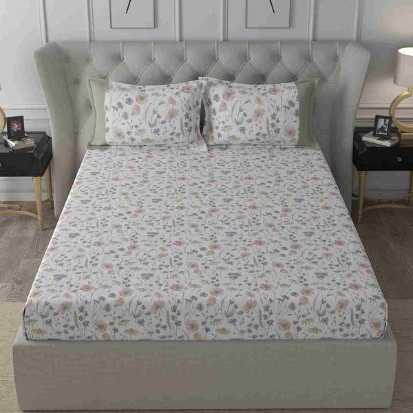 Regency Jamila Printed 210TC 100 %Cotton Pink Bed Sheet with Pillow Case