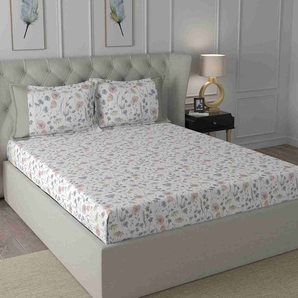 Regency Jamila Printed 210TC 100 %Cotton Pink Bed Sheet with Pillow Case