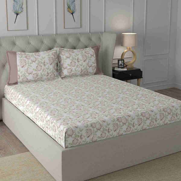 Regency Abigail Printed 210TC 100 %Cotton Neutral Bed Sheet with Pillow Case