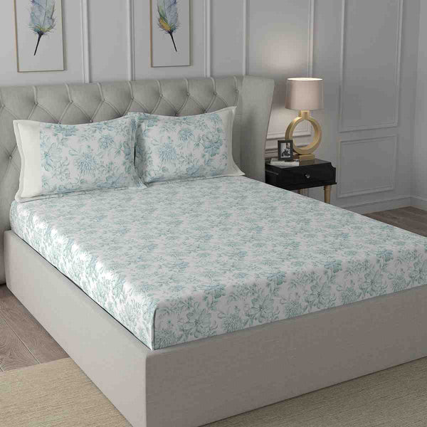 Regency Alicia Printed 210TC 100 %Cotton Blue Bed Sheet with Pillow Case