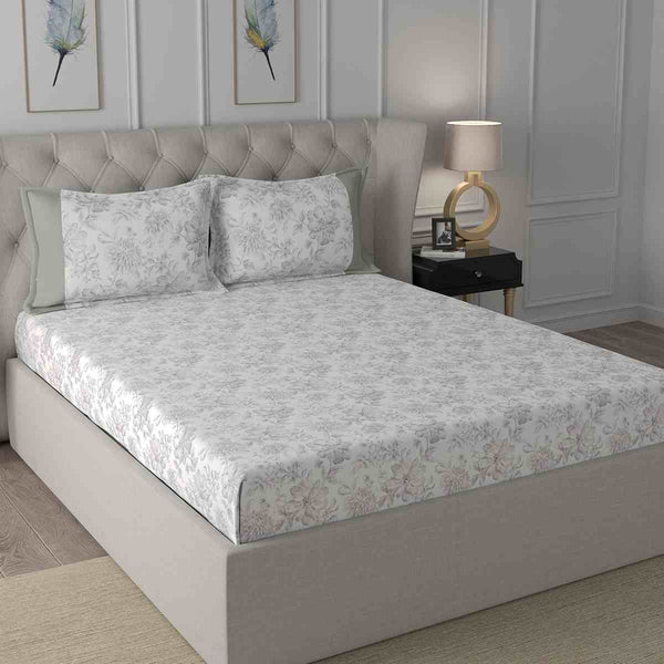 Regency Alicia Printed 210TC 100 %Cotton Neutral Bed Sheet with Pillow Case