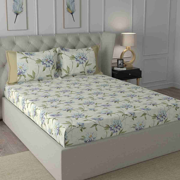 Regency Neveah Printed 210TC 100 %Cotton Blue Bed Sheet with Pillow Case