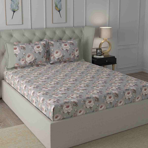 Regency Bouquet Printed 210TC 100 %Cotton Pink Bed Sheet with Pillow Case