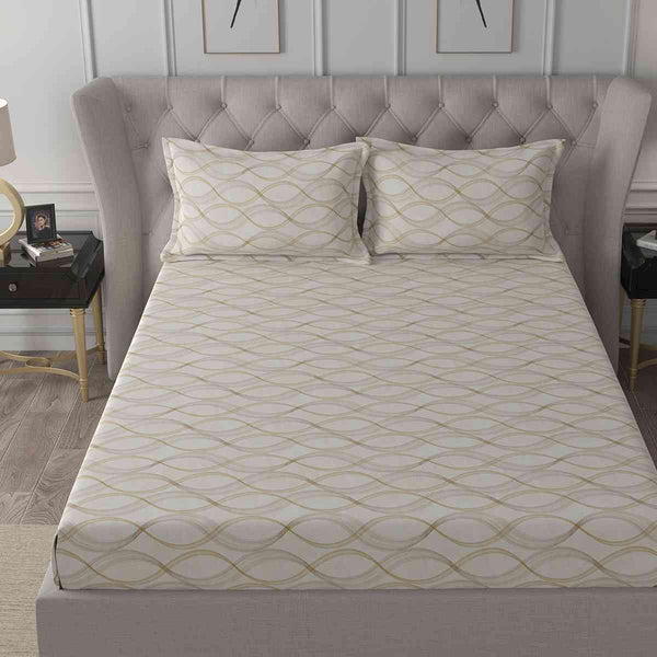Regency Naple Printed 144TC 100 %Cotton Neutral Bed Sheet with Pillow Case