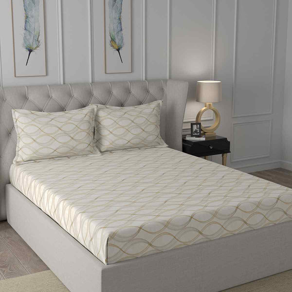 Regency Naple Printed 144TC 100 %Cotton Neutral Bed Sheet with Pillow Case