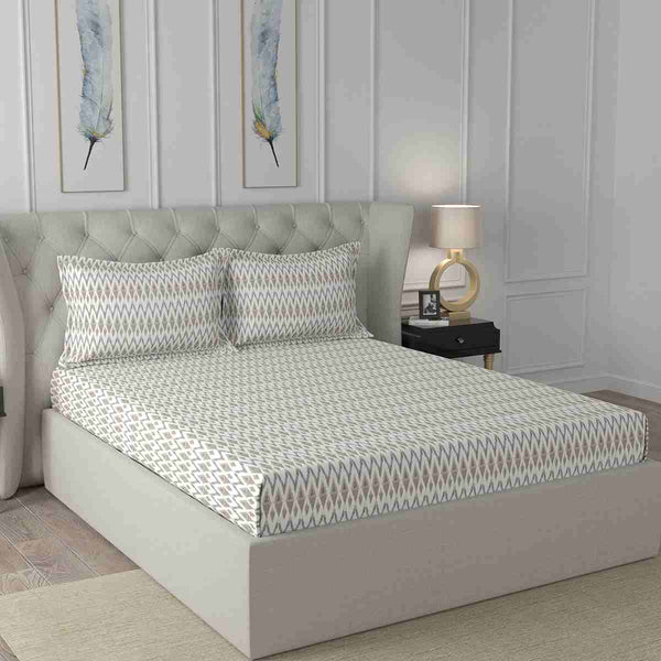 Regency Amanda Printed 144TC 100 %Cotton Neutral Bed Sheet with Pillow Case