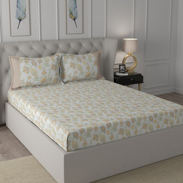 Hermosa Exotic Bouquet Cordelia Blue Bed Sheet with Pillow Case