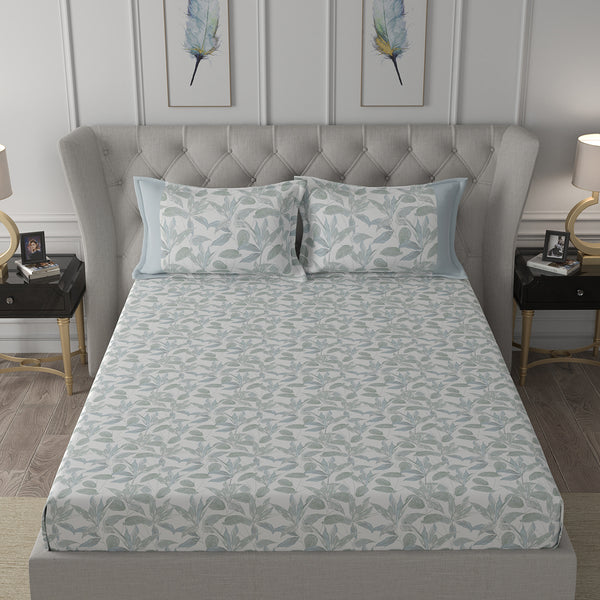 Hermosa Exotic Bouquet Tropical Garden Blue Bed Sheet with Pillow Case