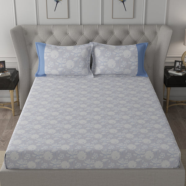 Backyard Patio Albrecht Printed 100%Cotton Blue Bed Sheet with Pillow Case