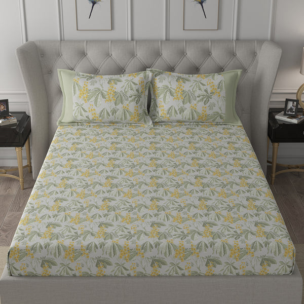 Backyard Patio Farmington Printed 100%Cotton Yellow Bed Sheet with Pillow Case