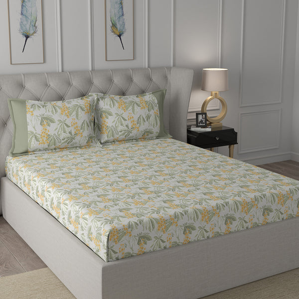 Backyard Patio Farmington Printed 100%Cotton Yellow Bed Sheet with Pillow Case