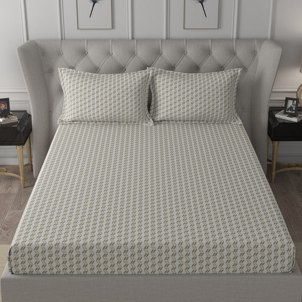 Backyard Patio Morris Printed 100%Cotton Beige Bed Sheet with Pillow Covers