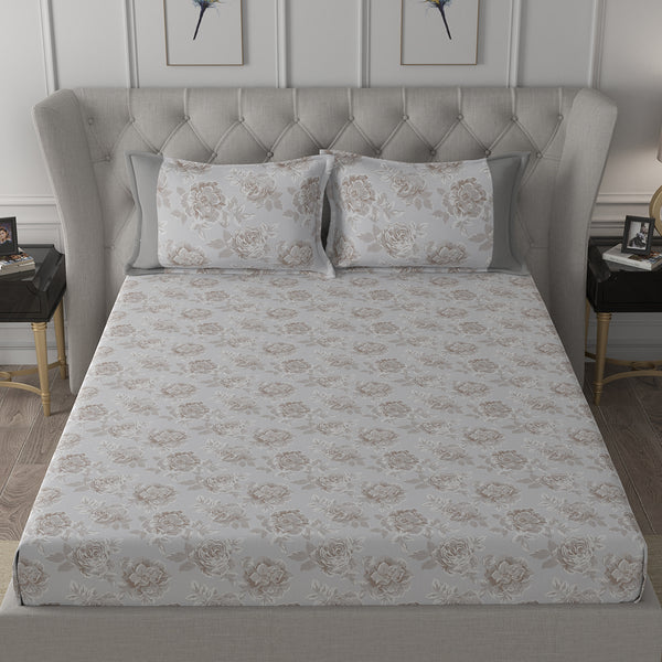 Backyard Patio Silvie Printed 100%Cotton Beige Bed Sheet with Pillow Case