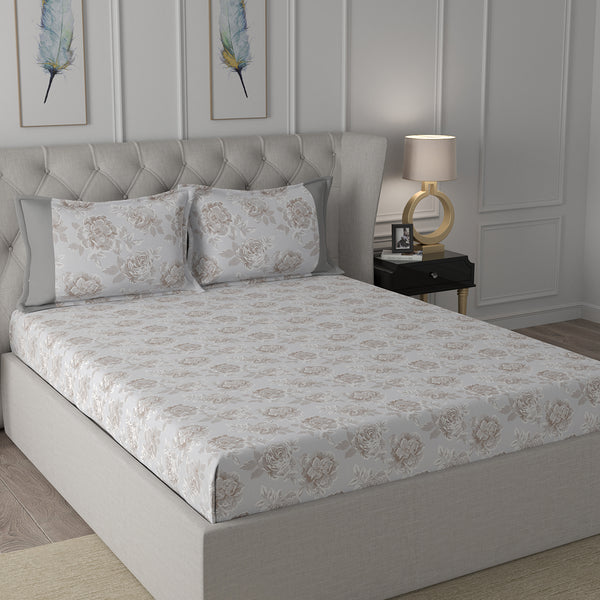 Backyard Patio Silvie Printed 100%Cotton Beige Bed Sheet with Pillow Case