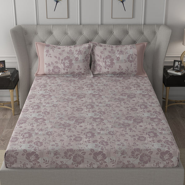 Backyard Patio Textured Floral Printed 100%Cotton Peach Bed Sheet with Pillow Case