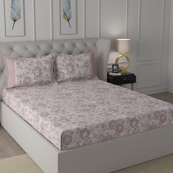 Backyard Patio Textured Floral Printed 100%Cotton Peach Bed Sheet with Pillow Case