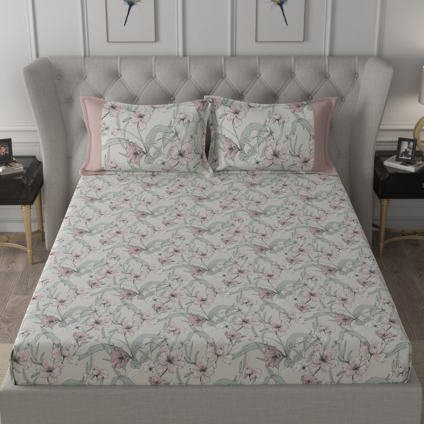 Backyard Patio Valencia Printed 100%Cotton Red Bed Sheet with Pillow Covers