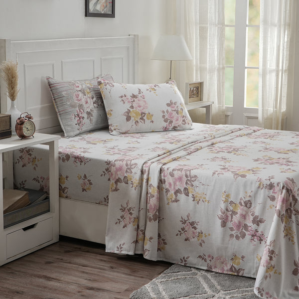 Optimist Bloom 300 TC Clarice 100% Cotton Printed Bed Sheet with Pillow Case