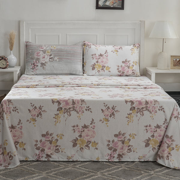 Optimist Bloom 300 TC Clarice 100% Cotton Printed Bed Sheet with Pillow Case