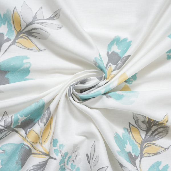 Royal Botanic 200 TC Painted Floral Blue 100% Cotton Bed Sheet With Pillow Case