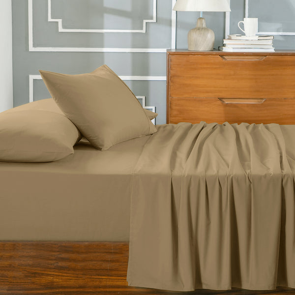 Slumber Plain Easy Care Percale 100% Cotton Yellow/Rattan Crisp Bed Sheet with Pillow Case
