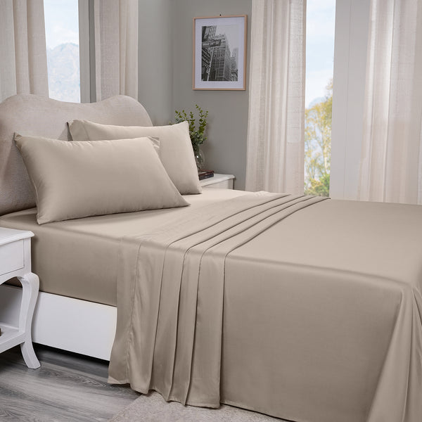 Vintage Noemi Solid 100% Tencel  Neutral Bed Sheet With Pillow Case