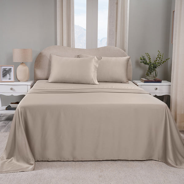 Vintage Noemi Solid 100% Tencel  Neutral Bed Sheet With Pillow Case