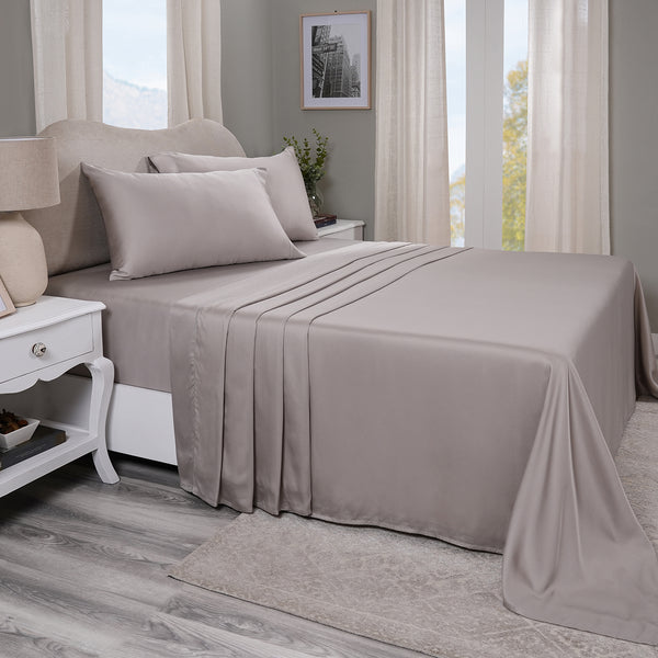 Vintage Noemi Solid 100% Tencel  Neutral Bed Sheet With Pillow Case