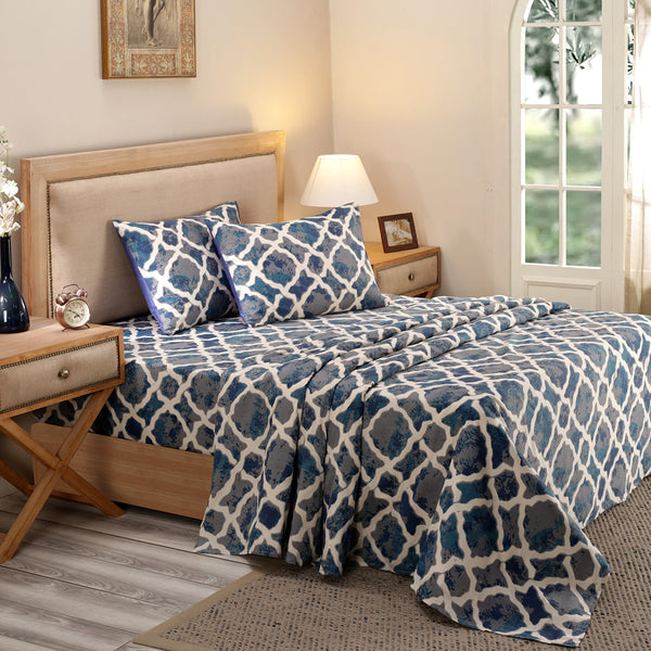 Nouveau Tradition Form Replay 100%Cotton Printed Neutral Bed Sheet Set