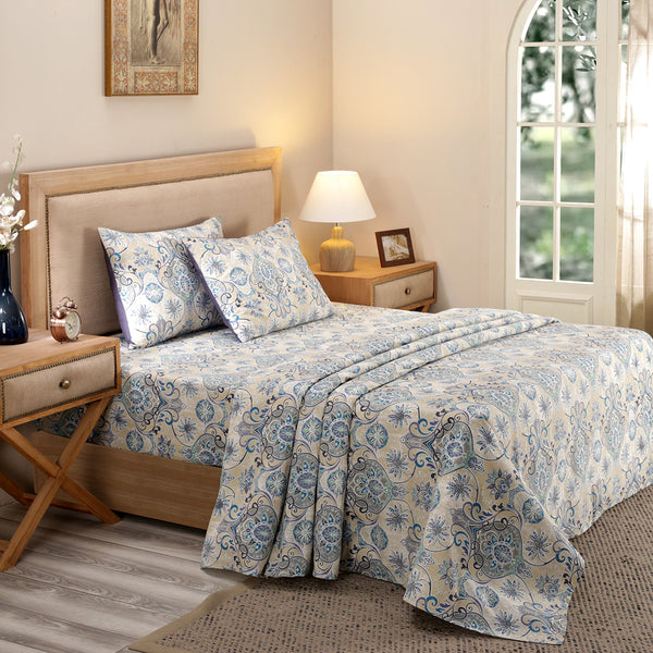 Nouveau Tradition Lawn Rerun Neutral Bed Sheet with Pillow Case