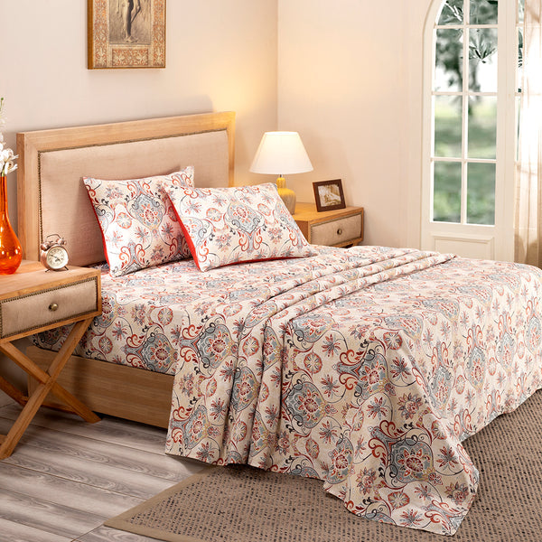 Nouveau Tradition Lawn Rerun Neutral Bed Sheet with Pillow Case