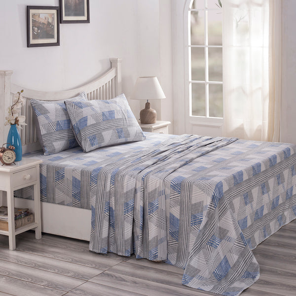 PBS Nomad Scuplt Maximus Printed 100% Cotton Blue Soft Bed Sheet with Pillow Case