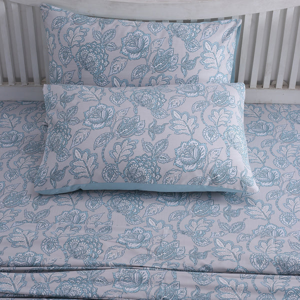 PBS Nomad Scuplt Orlean Printed 100% Cotton Blue Soft Bed Sheet with Pillow Case