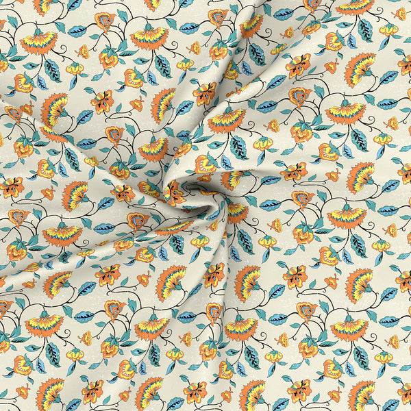 Modern Sanctuary Boho Floral Printed 144 TC 100% Cotton Orange Bed Sheet with Pillow Case