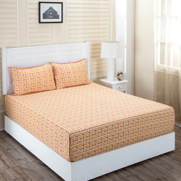 Donatella Breeze Printed 200 TC 100% Cotton Orange Bed Sheet with Pillow Case