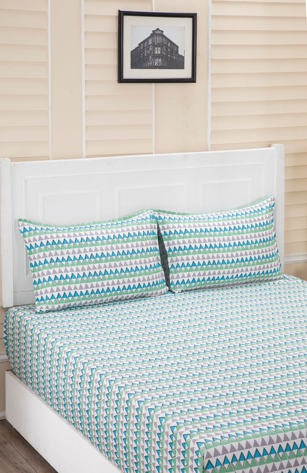 Donatella Elia Printed 200 TC 100% Cotton Blue Bed Sheet with Pillow Case