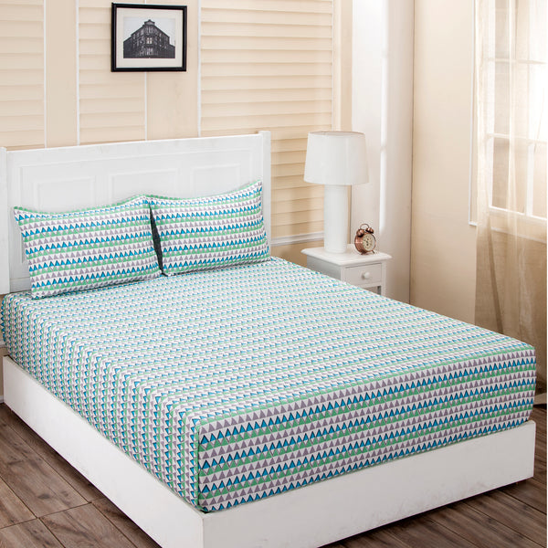 Donatella Elia Printed 200 TC 100% Cotton Blue Bed Sheet with Pillow Case