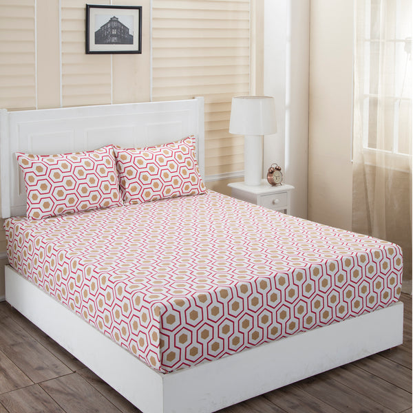 Donatella Eris Printed 200 TC 100% Cotton Red Bed Sheet with Pillow Case