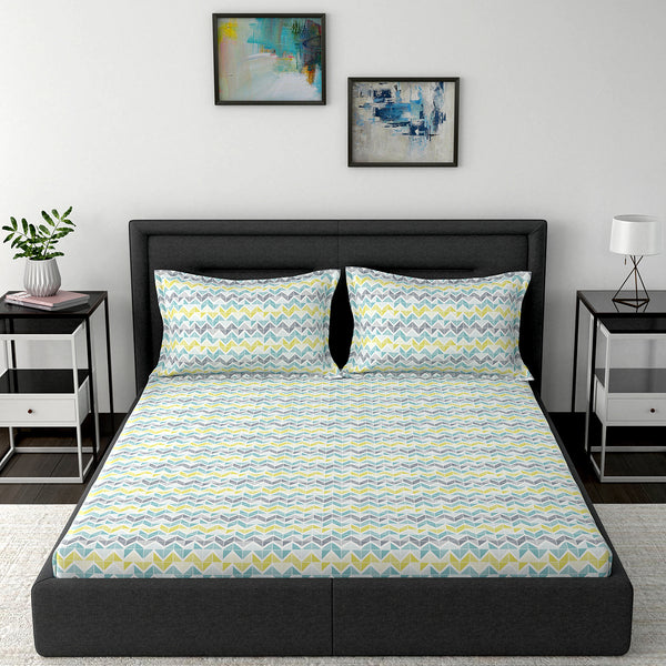 Modern Sanctuary Estella Printed 200 TC 100% Cotton Blue Bed Sheet