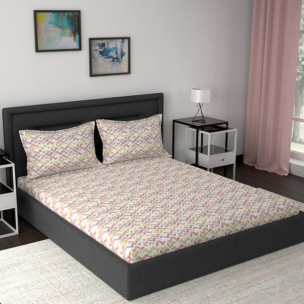 Modern Sanctuary Estella Printed 200 TC 100% Cotton Red Bed Sheet with Pillow Case